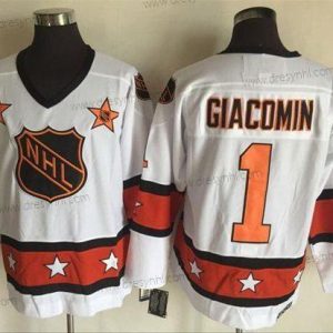 1972-81 NHL All-Star #1 Eddie Giacomin Bílý CCM Sešitý Vintage Hokejový dres – Pánské