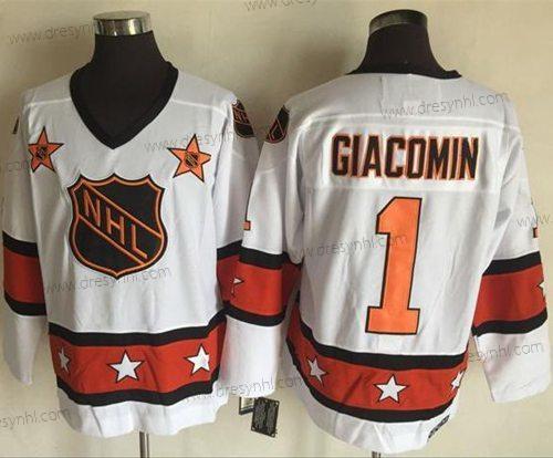 1972-81 NHL All-Star #1 Eddie Giacomin Bílý CCM Sešitý Vintage Hokejový dres – Pánské