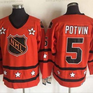 1972-81 NHL All-Star #5 Denis Potvin Oranžová CCM Sešitý Vintage Hokejový dres – Pánské