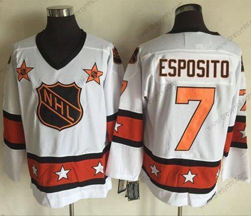 1972-81 NHL All-Star #7 Phil Esposito Bílý CCM Sešitý Vintage Hokejový dres – Pánské