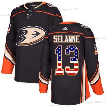 Adidas Anaheim Ducks #13 Teemu Selanne Černá Domácí dres Autentické USA Flag Sešitý NHL dres – Pánské