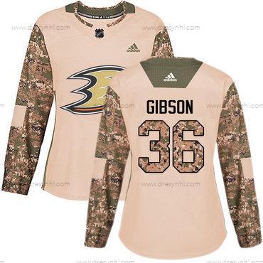 Adidas Anaheim Ducks #36 John Gibson Camo Autentické 2017 Veterans Day Sešitý NHL dres – Dámské