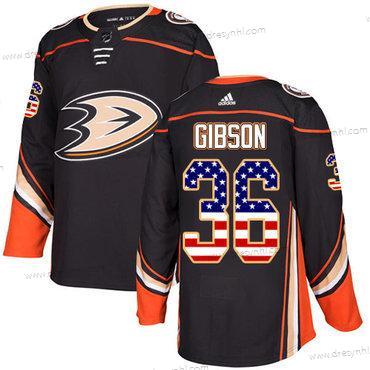 Adidas Anaheim Ducks #36 John Gibson Černá Domácí dres Autentické USA Flag Sešitý NHL dres – Juniorské