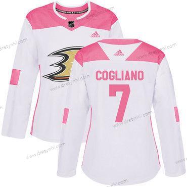 Adidas Anaheim Ducks #7 Andrew Cogliano Bílý Růžový Autentické Sešitý NHL dres – Dámské