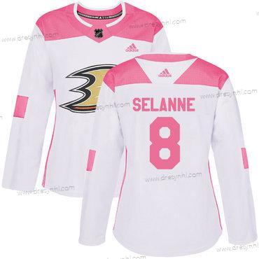 Adidas Anaheim Ducks #8 Teemu Selanne Bílý Růžový Autentické Sešitý NHL dres – Dámské