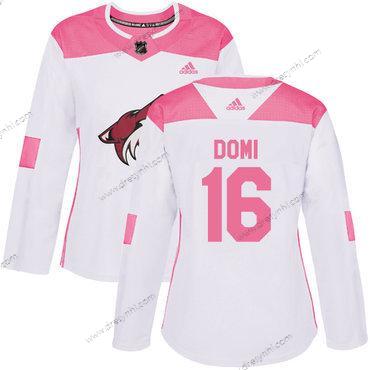 Adidas Arizona Coyotes #16 Max Domi Bílý Růžový Autentické Sešitý NHL dres – Dámské