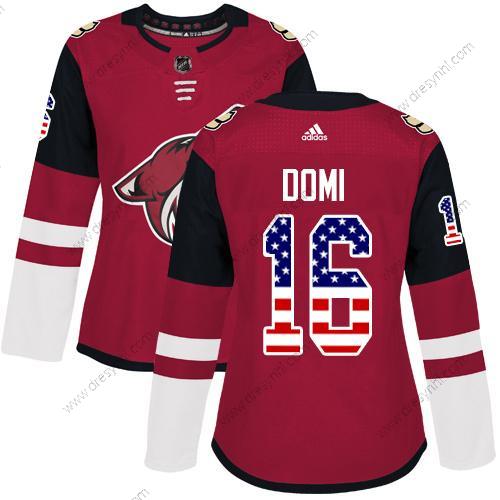 Adidas Arizona Coyotes #16 Max Domi Červené Domácí dres Autentické USA Flag Sešitý NHL dres – Dámské