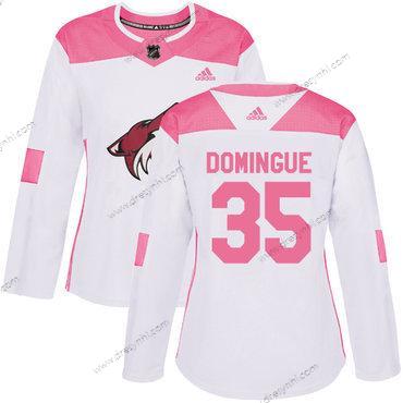 Adidas Arizona Coyotes #35 Louis Domingue Bílý Růžový Autentické Sešitý NHL dres – Dámské