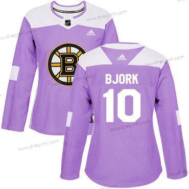 Adidas Boston Bruins #10 Anders Bjork Nachový Autentické Bojuje proti rakovině Sešitý NHL dres – Dámské