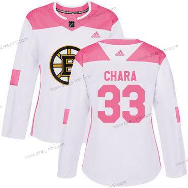 Adidas Boston Bruins #33 Zdeno Chara Bílý Růžový Autentické Sešitý NHL dres – Dámské