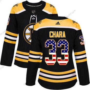 Adidas Boston Bruins #33 Zdeno Chara Černá Domácí dres Autentické USA Flag Sešitý NHL dres – Dámské