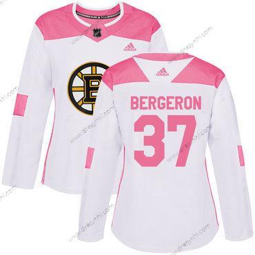 Adidas Boston Bruins #37 Patrice Bergeron Bílý Růžový Autentické Sešitý NHL dres – Dámské