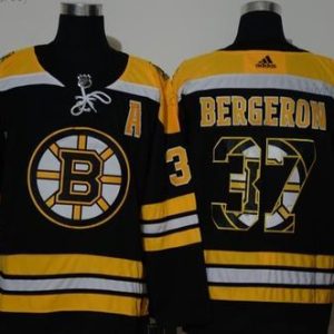 Adidas Boston Bruins #37 Patrice Bergeron Černá With Tým Logo Sešitý NHL dres – Pánské