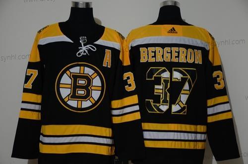 Adidas Boston Bruins #37 Patrice Bergeron Černá With Tým Logo Sešitý NHL dres – Pánské