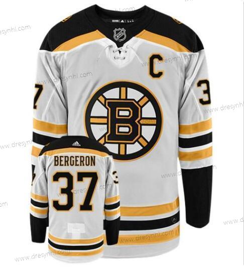 Adidas Boston Bruins #37 Patrice Bergeron With C Patch Autentické Hostující dres Bílý NHL Hokejový dres – Pánské