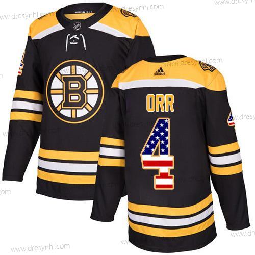 Adidas Boston Bruins #4 Bobby Orr Černá Domácí dres Autentické USA Flag Sešitý NHL dres – Juniorské