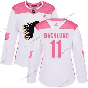 Adidas Calgary Flames #11 Mikael Backlund Bílý Růžový Autentické Sešitý NHL dres – Dámské