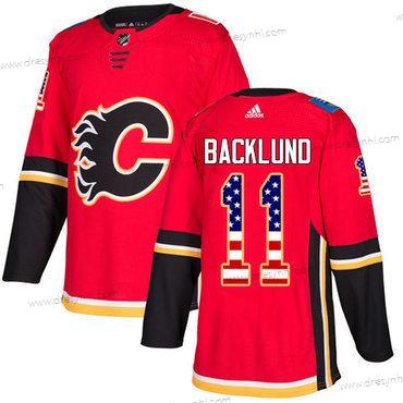 Adidas Calgary Flames #11 Mikael Backlund Červené Domácí dres Autentické USA Flag Sešitý NHL dres – Juniorské