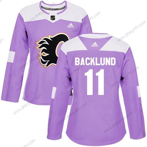 Adidas Calgary Flames #11 Mikael Backlund Nachový Autentické Bojuje proti rakovině Sešitý NHL dres – Dámské