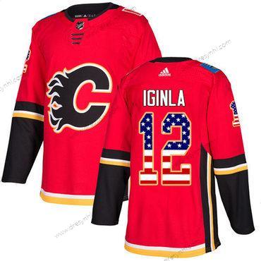 Adidas Calgary Flames #12 Jarome Iginla Červené Domácí dres Autentické USA Flag Sešitý NHL dres – Juniorské