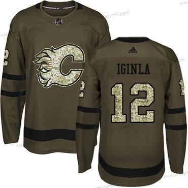 Adidas Calgary Flames #12 Jarome Iginla Zelená Salute to Service Sešitý NHL dres – Juniorské