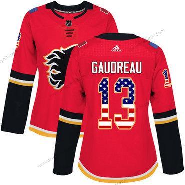 Adidas Calgary Flames #13 Johnny Gaudreau Červené Domácí dres Autentické USA Flag Sešitý NHL dres – Dámské