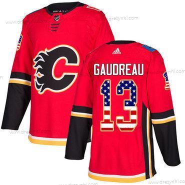 Adidas Calgary Flames #13 Johnny Gaudreau Červené Domácí dres Autentické USA Flag Sešitý NHL dres – Juniorské