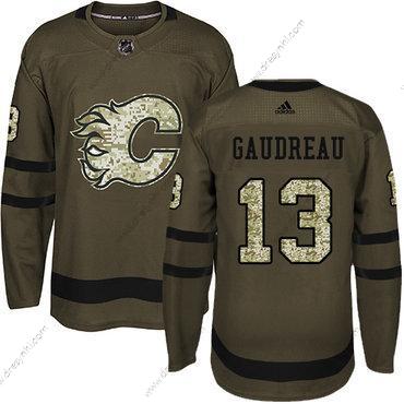 Adidas Calgary Flames #13 Johnny Gaudreau Zelená Salute to Service Sešitý NHL dres – Juniorské