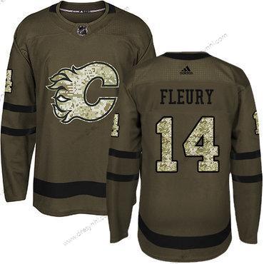 Adidas Calgary Flames #14 Theoren Fleury Zelená Salute to Service Sešitý NHL dres – Juniorské