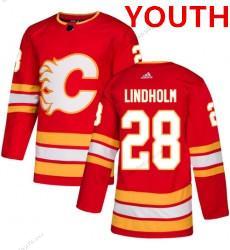 Adidas Calgary Flames #28 Elias Lindholm Červené Náhradní Sešitý NHL dres – Juniorské