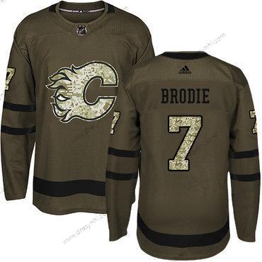 Adidas Calgary Flames #7 Tj Brodie Zelená Salute to Service Sešitý NHL dres – Juniorské