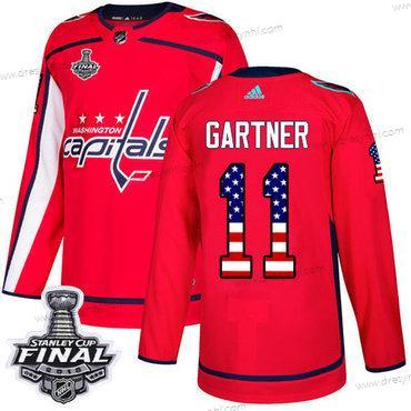 Adidas Capitals #11 Mike Gartner Červené Domácí dres Autentické USA Flag 2018 Stanley Cup Final Sešitý NHL dres – Pánské