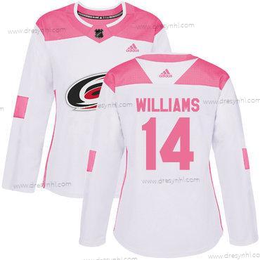 Adidas Carolina Hurricanes #14 Justin Williams Bílý Růžový Autentické Sešitý NHL dres – Dámské