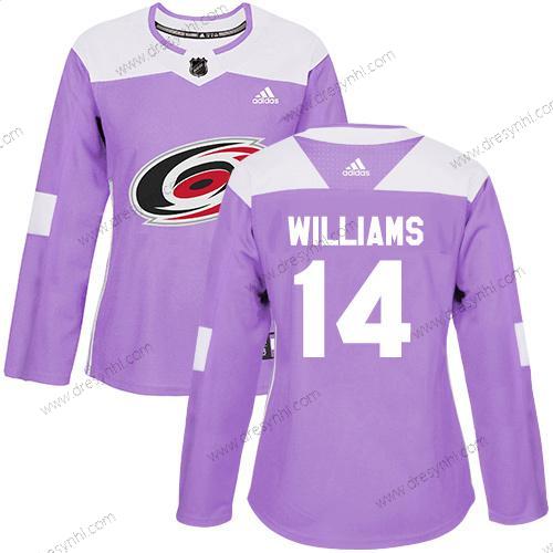 Adidas Carolina Hurricanes #14 Justin Williams Nachový Autentické Bojuje proti rakovině Sešitý NHL dres – Dámské