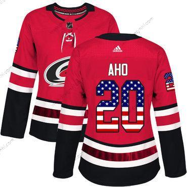 Adidas Carolina Hurricanes #20 Sebastian Aho Červené Domácí dres Autentické USA Flag Sešitý NHL dres – Dámské