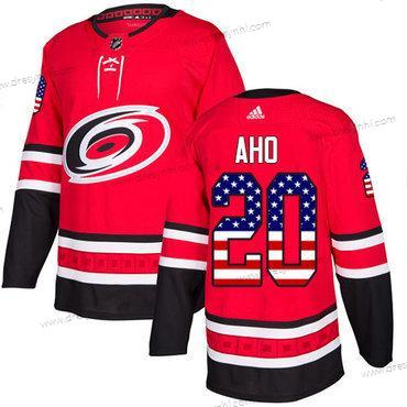 Adidas Carolina Hurricanes #20 Sebastian Aho Červené Domácí dres Autentické USA Flag Sešitý NHL dres – Juniorské