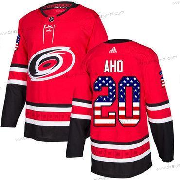 Adidas Carolina Hurricanes #20 Sebastian Aho Červené Domácí dres Autentické USA Flag Sešitý NHL dres – Pánské