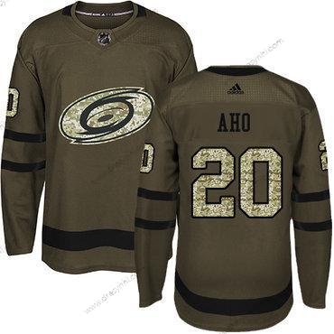 Adidas Carolina Hurricanes #20 Sebastian Aho Zelená Salute to Service Sešitý NHL dres – Juniorské