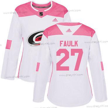 Adidas Carolina Hurricanes #27 Justin Faulk Bílý Růžový Autentické Sešitý NHL dres – Dámské