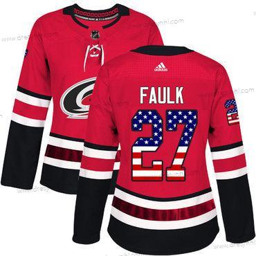 Adidas Carolina Hurricanes #27 Justin Faulk Červené Domácí dres Autentické USA Flag Sešitý NHL dres – Dámské