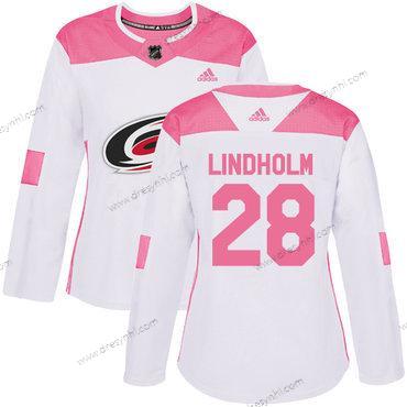 Adidas Carolina Hurricanes #28 Elias Lindholm Bílý Růžový Autentické Sešitý NHL dres – Dámské