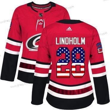 Adidas Carolina Hurricanes #28 Elias Lindholm Červené Domácí dres Autentické USA Flag Sešitý NHL dres – Dámské