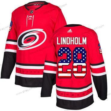 Adidas Carolina Hurricanes #28 Elias Lindholm Červené Domácí dres Autentické USA Flag Sešitý NHL dres – Juniorské