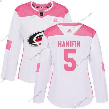 Adidas Carolina Hurricanes #5 Noah Hanifin Bílý Růžový Autentické Sešitý NHL dres – Dámské