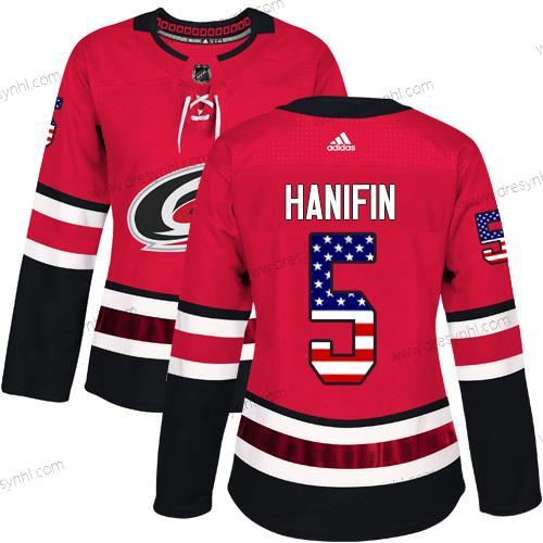 Adidas Carolina Hurricanes #5 Noah Hanifin Červené Domácí dres Autentické USA Flag Sešitý NHL dres – Dámské