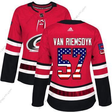 Adidas Carolina Hurricanes #57 Trevor Van Riemsdyk Červené Domácí dres Autentické USA Flag Sešitý NHL dres – Dámské