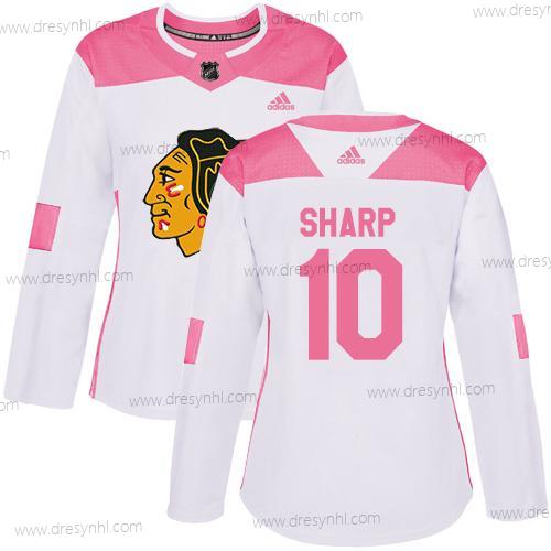 Adidas Chicago Blackhawks #10 Patrick Sharp Bílý Růžový Autentické Sešitý NHL dres – Dámské