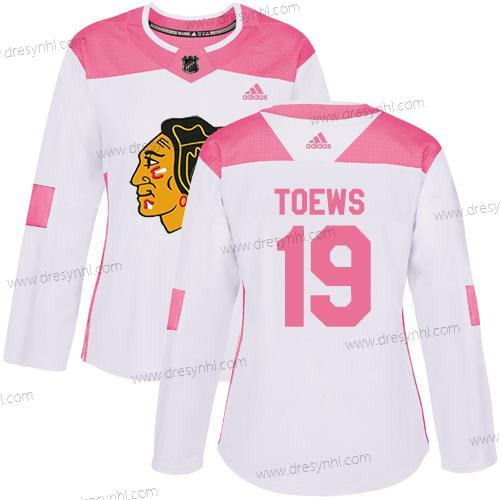 Adidas Chicago Blackhawks #19 Jonathan Toews Bílý Růžový Autentické Sešitý NHL dres – Dámské