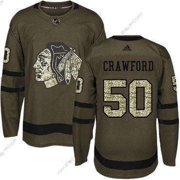 Adidas Chicago Blackhawks #50 Corey Crawford Zelená Salute to Service Sešitý NHL dres – Juniorské