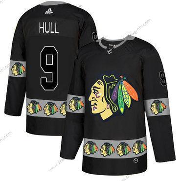 Adidas Chicago Blackhawks #9 Bobby Hull Černá Tým Logos dres – Pánské